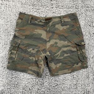 Vintage Us Military Camo Cargo Shorts Large 38W Distress Grunge Woodland Faded